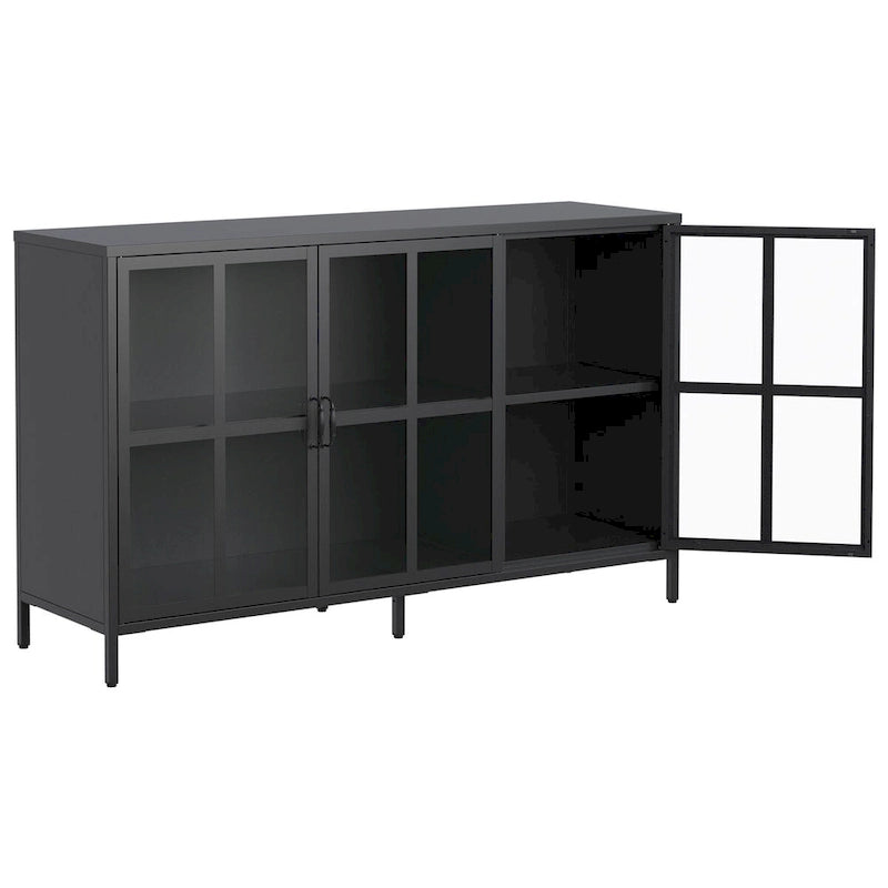 Buffet avec rangement, armoire de rangement en acier, pieds réglables, portes vitrées, grande capacité