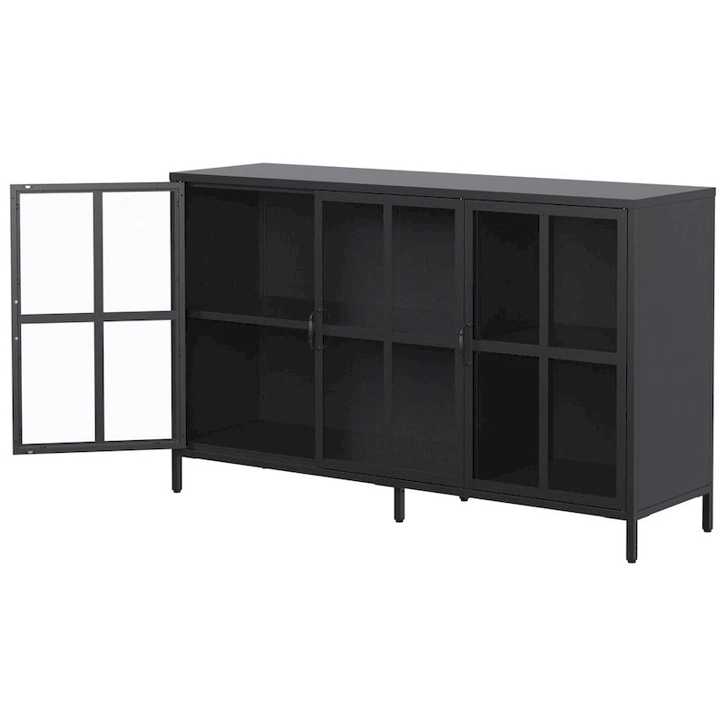 Buffet avec rangement, armoire de rangement en acier, pieds réglables, portes vitrées, grande capacité