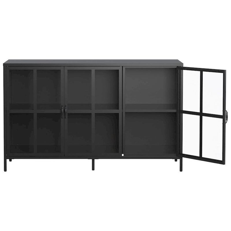 Buffet avec rangement, armoire de rangement en acier, pieds réglables, portes vitrées, grande capacité
