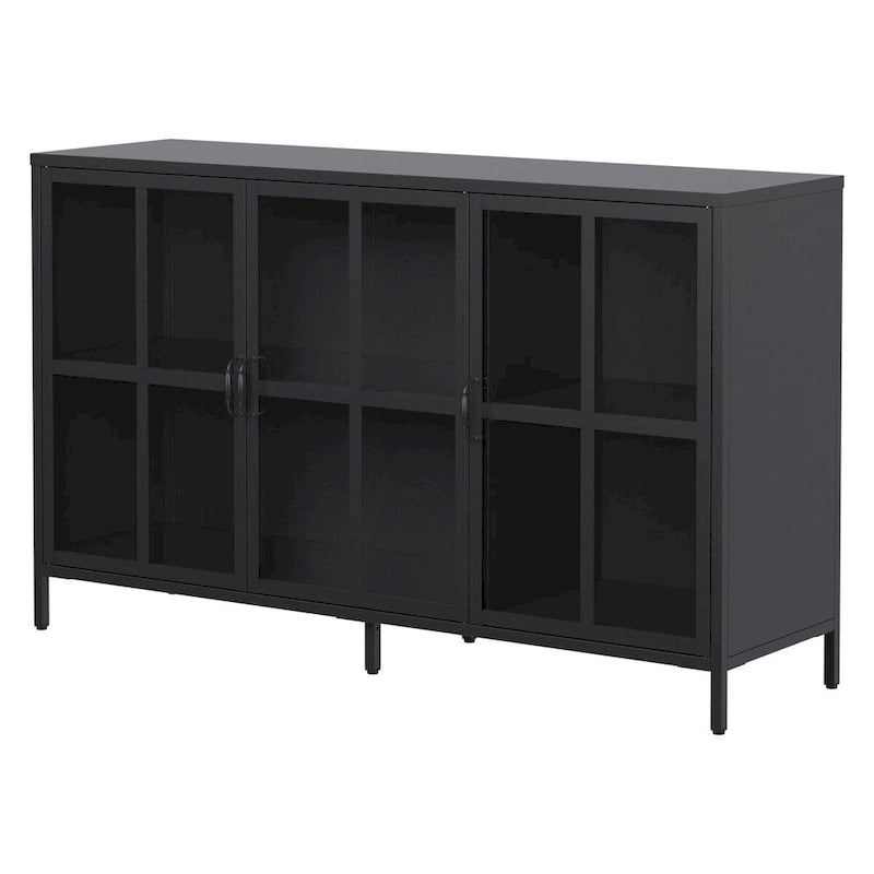 Buffet avec rangement, armoire de rangement en acier, pieds réglables, portes vitrées, grande capacité
