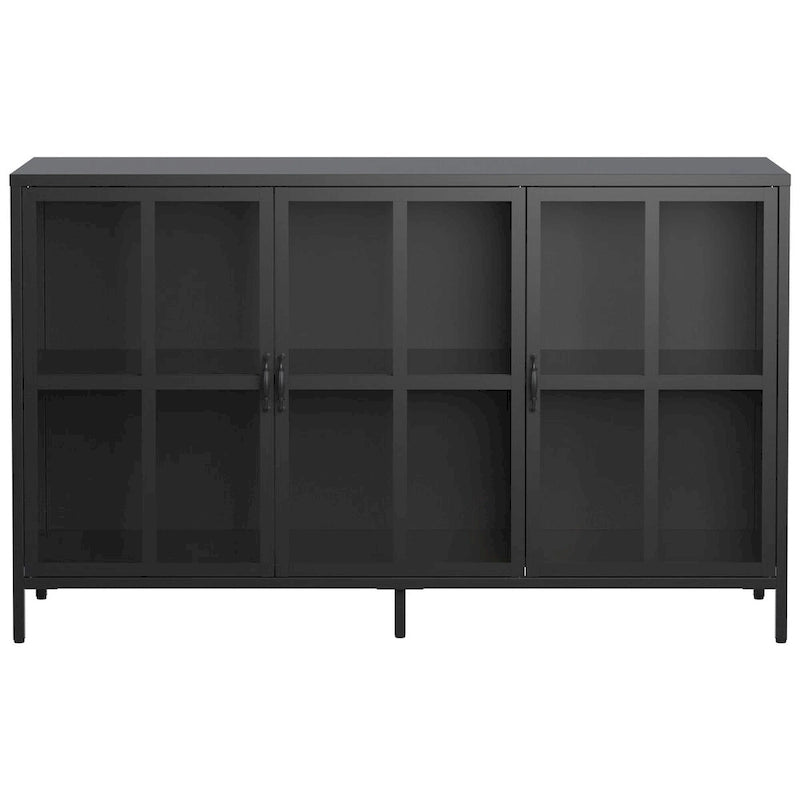 Buffet avec rangement, armoire de rangement en acier, pieds réglables, portes vitrées, grande capacité