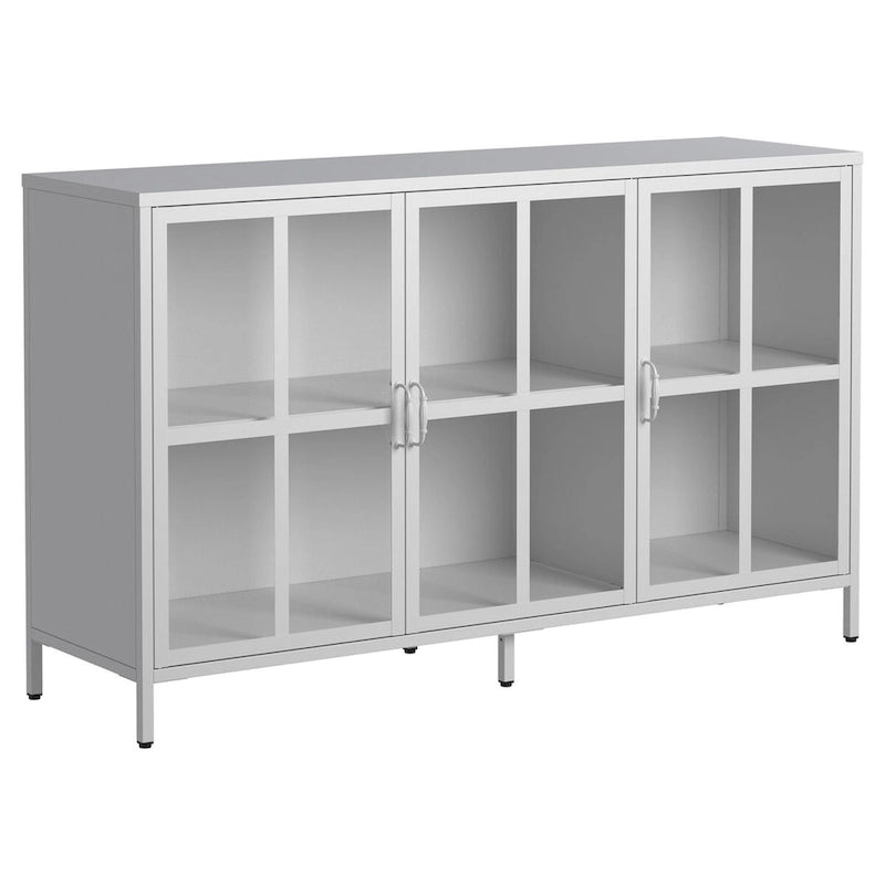 Buffet avec rangement, armoire de rangement en acier, pieds réglables, portes vitrées, grande capacité