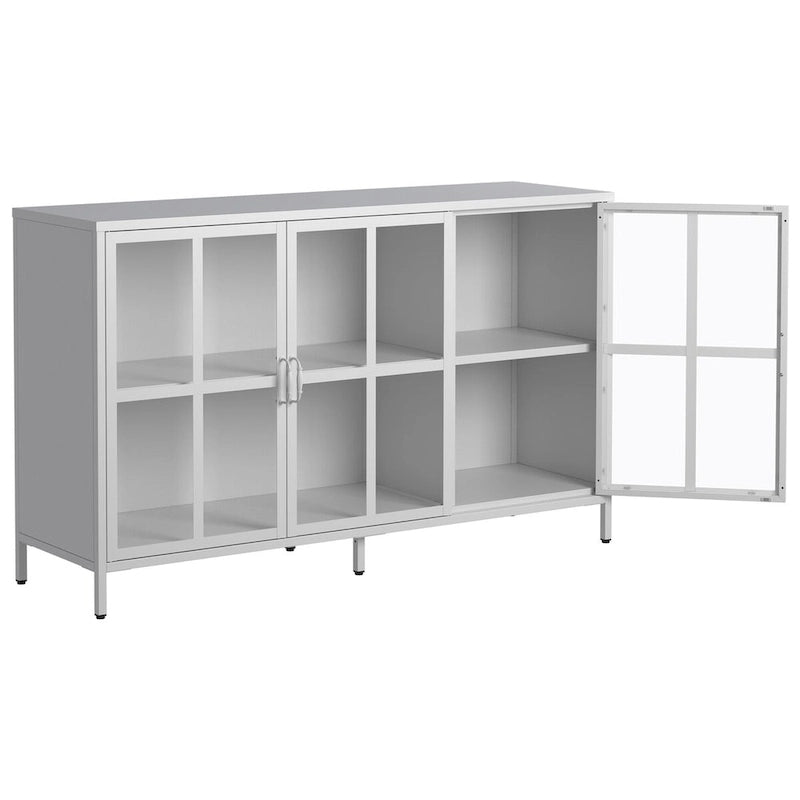 Buffet avec rangement, armoire de rangement en acier, pieds réglables, portes vitrées, grande capacité
