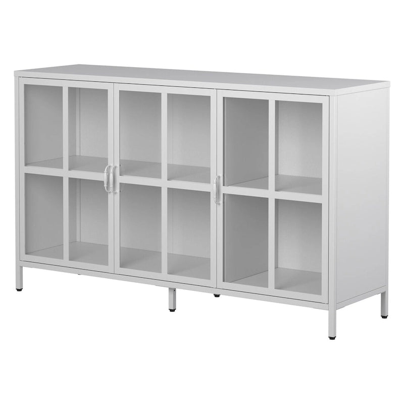 Buffet avec rangement, armoire de rangement en acier, pieds réglables, portes vitrées, grande capacité