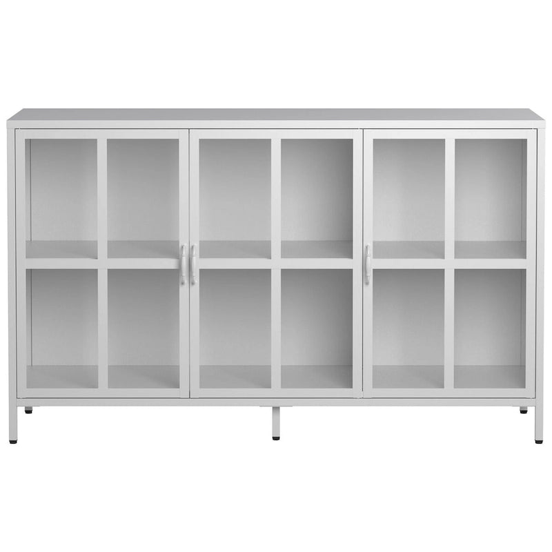Buffet avec rangement, armoire de rangement en acier, pieds réglables, portes vitrées, grande capacité