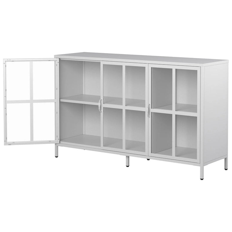 Buffet avec rangement, armoire de rangement en acier, pieds réglables, portes vitrées, grande capacité