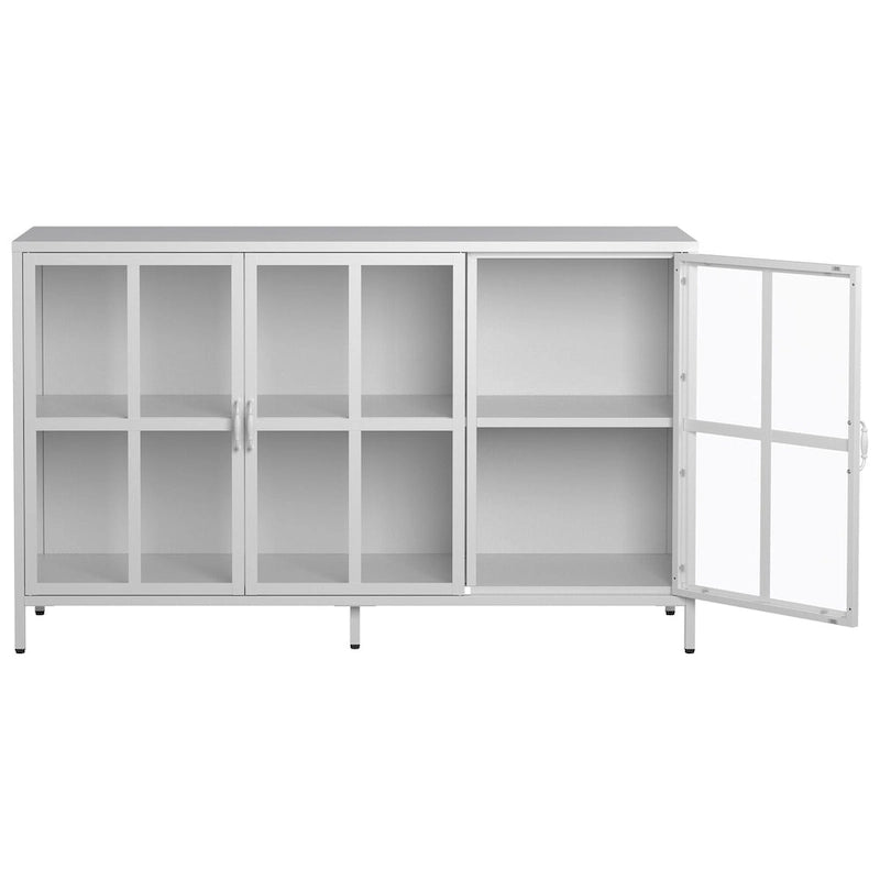 Buffet avec rangement, armoire de rangement en acier, pieds réglables, portes vitrées, grande capacité