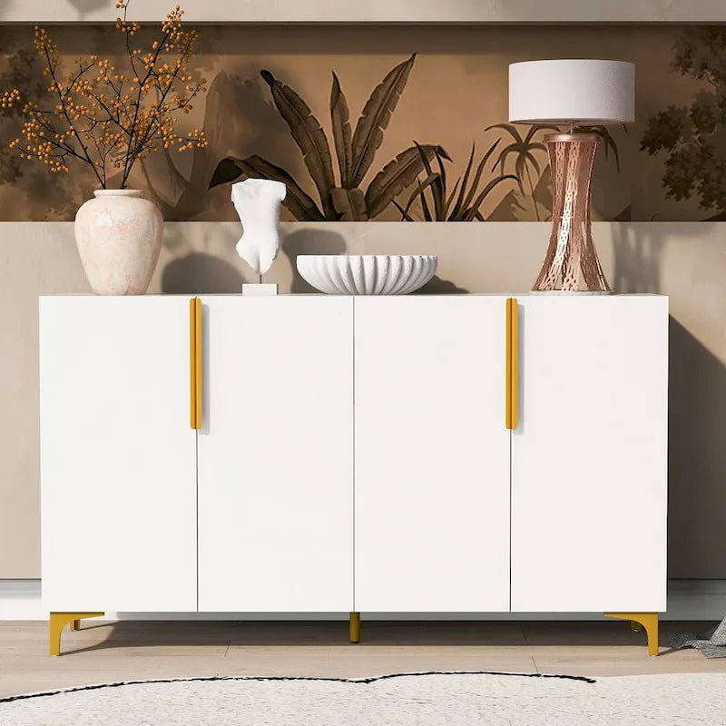 Buffet bas de rangement de 55 pouces avec étagères réglables, finition brillante