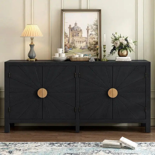 Ash Veneer Cabinet with Radiating Line Pattern Doors