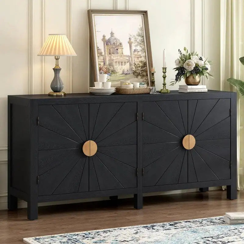Bahut 4 portes Sunburst Radiating Line - Bleu marine/noir