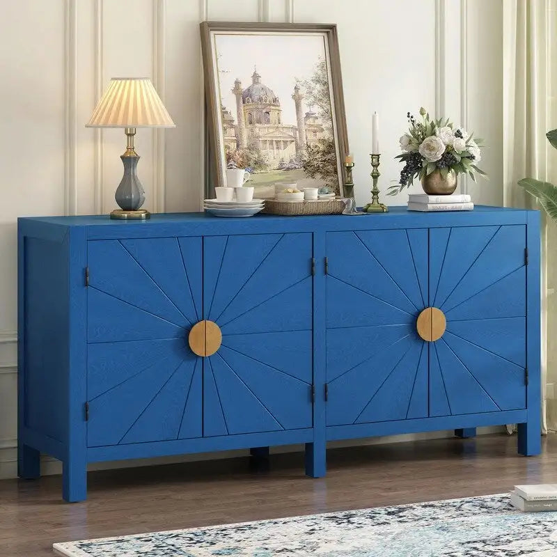 Bahut 4 portes Sunburst Radiating Line - Bleu marine/noir
