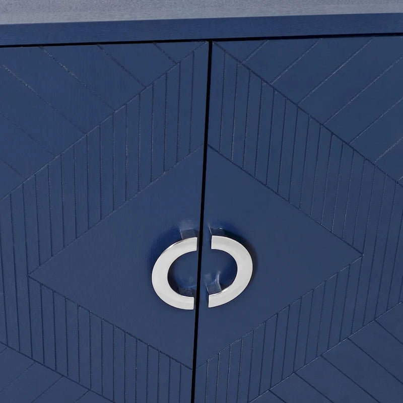 Buffet 4 portes MDF Pieds en pin sculptés Champagne Bleu marine