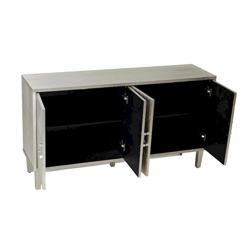 Buffet 4 portes MDF Pieds en pin sculptés Champagne Bleu marine