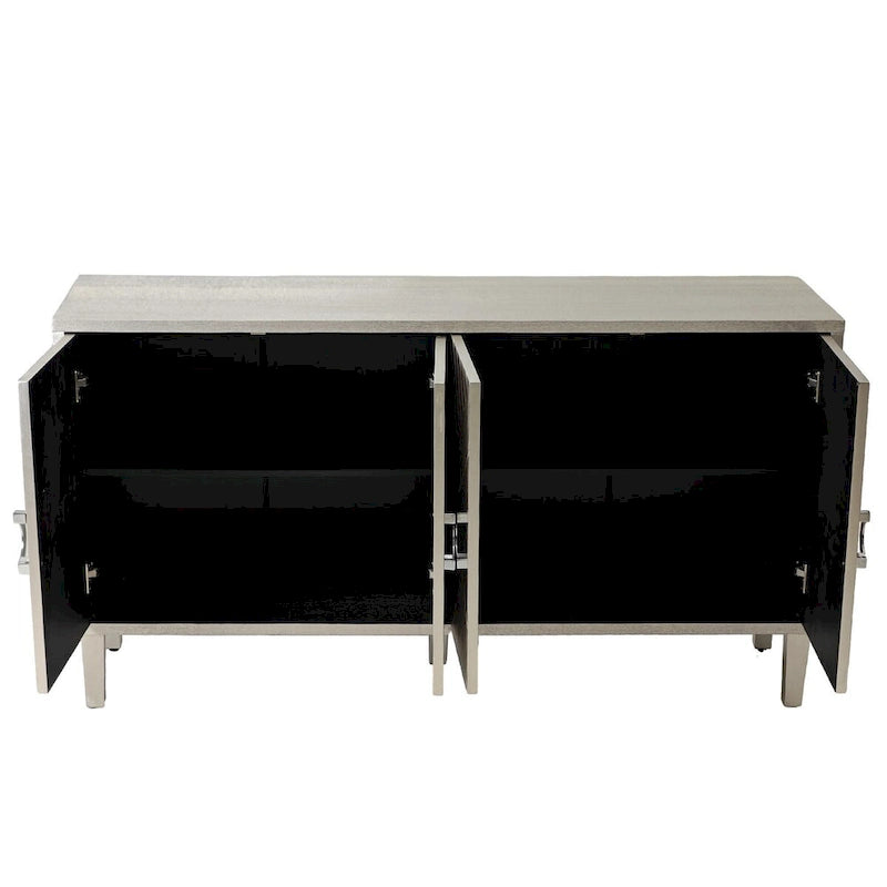 Buffet 4 portes MDF Pieds en pin sculptés Champagne Bleu marine