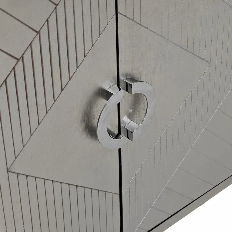 Buffet 4 portes MDF Pieds en pin sculptés Champagne Bleu marine
