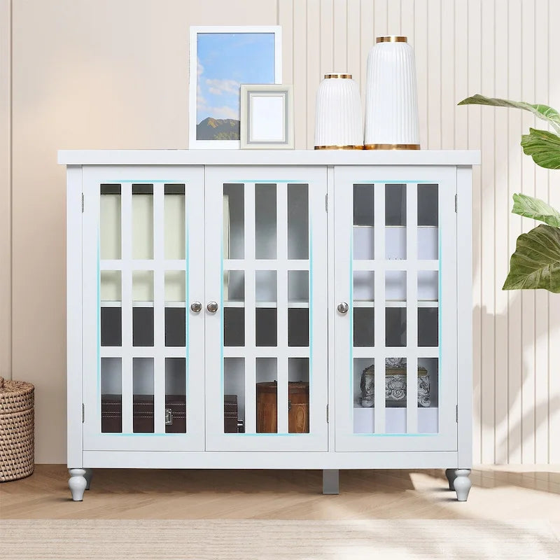 Bahut minimaliste élégant en bois avec trois portes vitrées