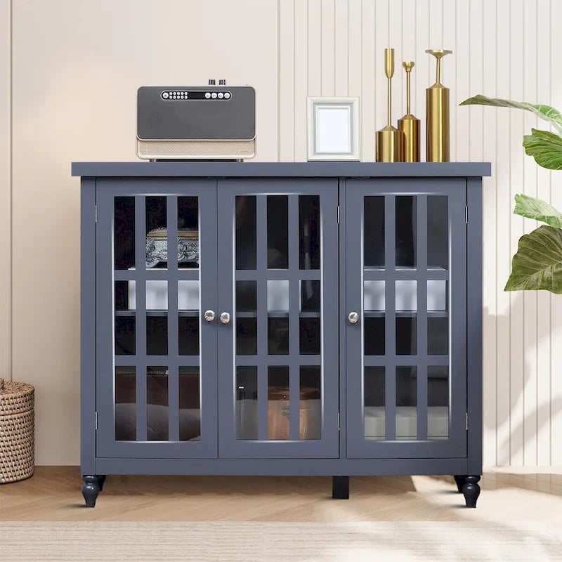 Bahut minimaliste élégant en bois avec trois portes vitrées