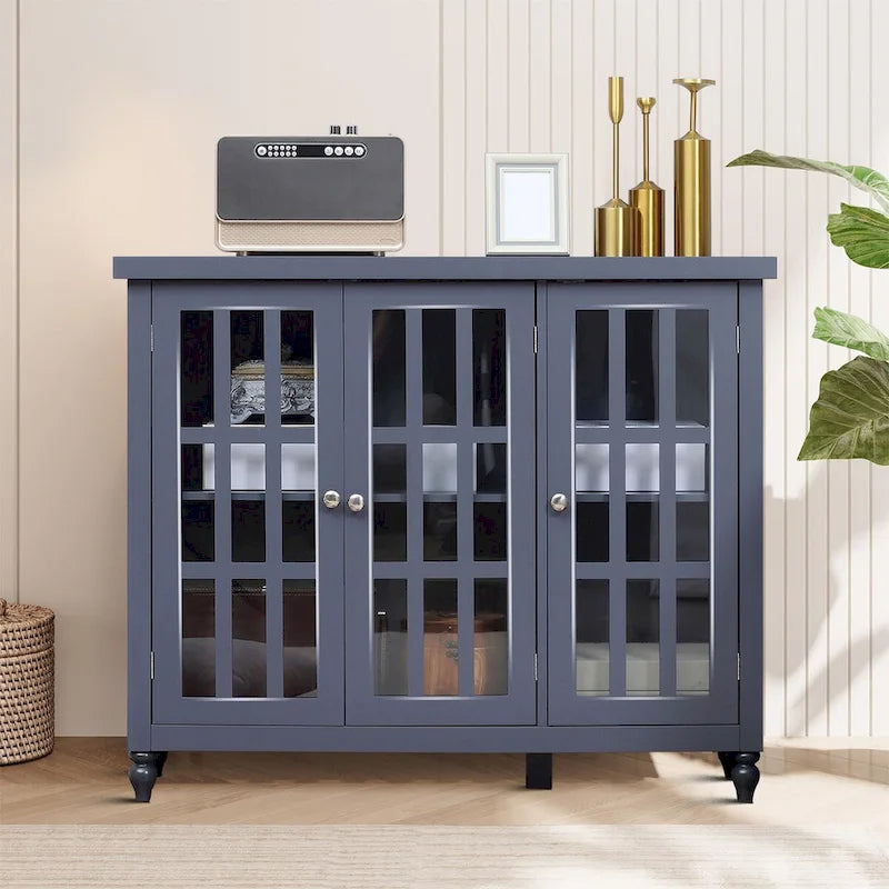 Bahut minimaliste élégant en bois avec trois portes vitrées