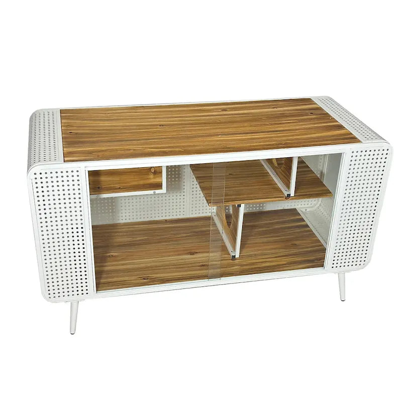 Grand meuble pour chat avec cadre en fer creux et portes coulissantes en verre Blanc