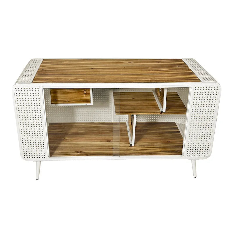 Grand meuble pour chat avec cadre en fer creux et portes coulissantes en verre Blanc