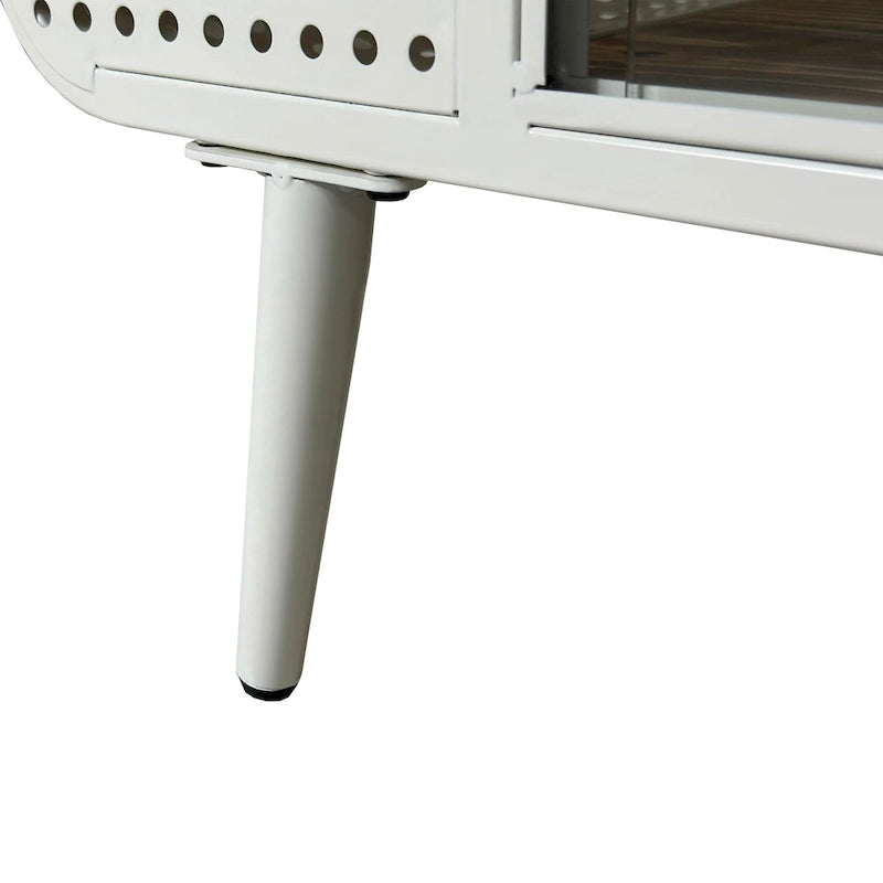 Grand meuble pour chat avec cadre en fer creux et portes coulissantes en verre Blanc