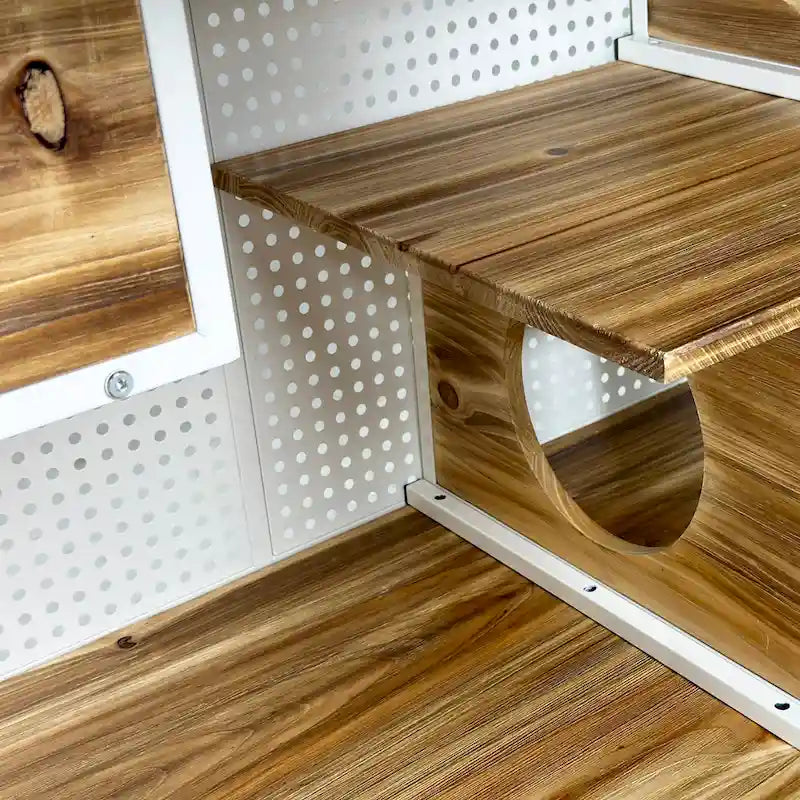 Grand meuble pour chat avec cadre en fer creux et portes coulissantes en verre Blanc