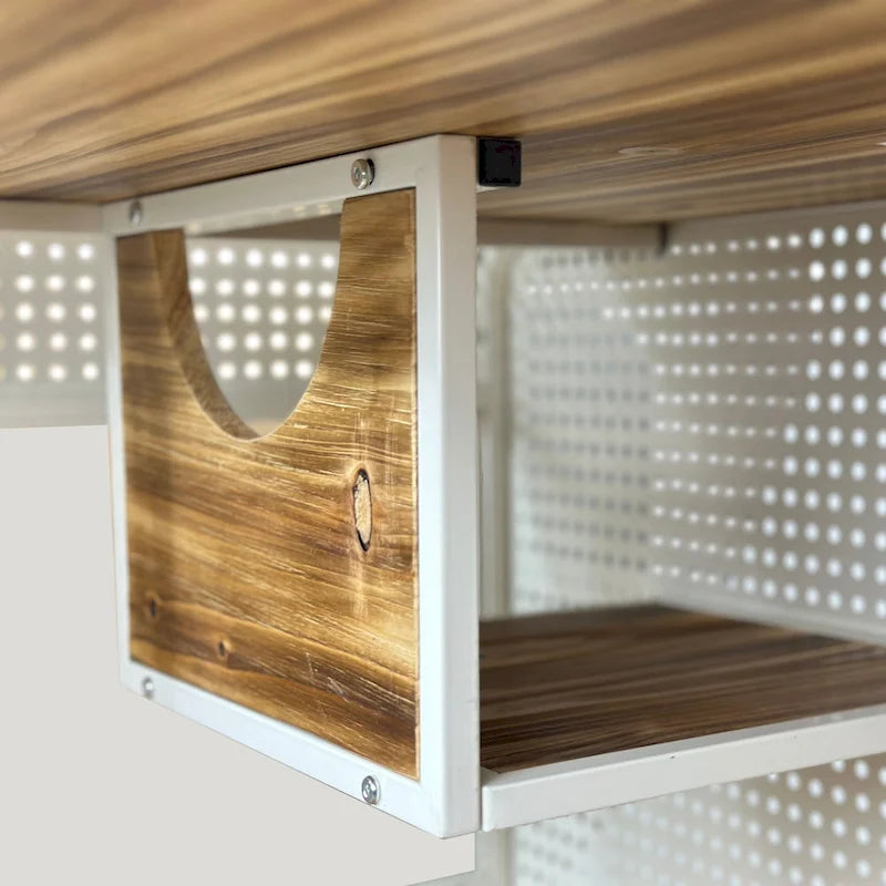 Grand meuble pour chat avec cadre en fer creux et portes coulissantes en verre Blanc
