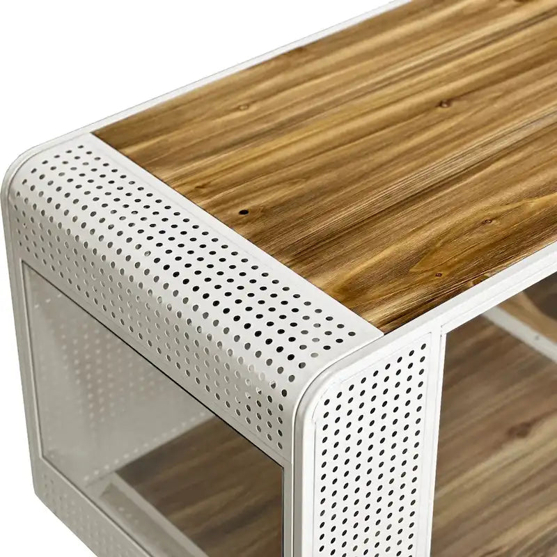 Grand meuble pour chat avec cadre en fer creux et portes coulissantes en verre Blanc