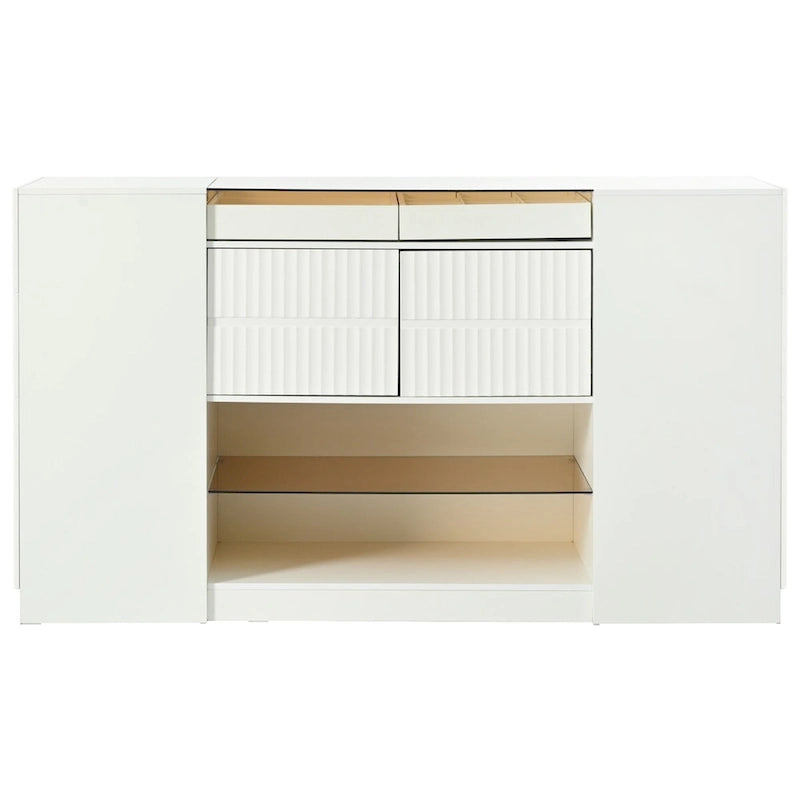 Coiffeuse/Commode et Meuble de Rangement Multifonctionnel avec Plateau en Verre, Étagère d'Exposition, 6 Tiroirs
