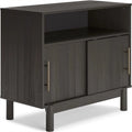 Armoire d'appoint moderne gris foncé à 2 portes coulissantes avec étagère ouverte