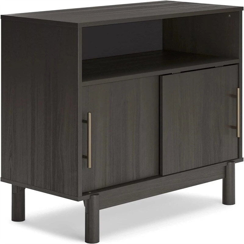 Armoire d'appoint moderne gris foncé à 2 portes coulissantes avec étagère ouverte