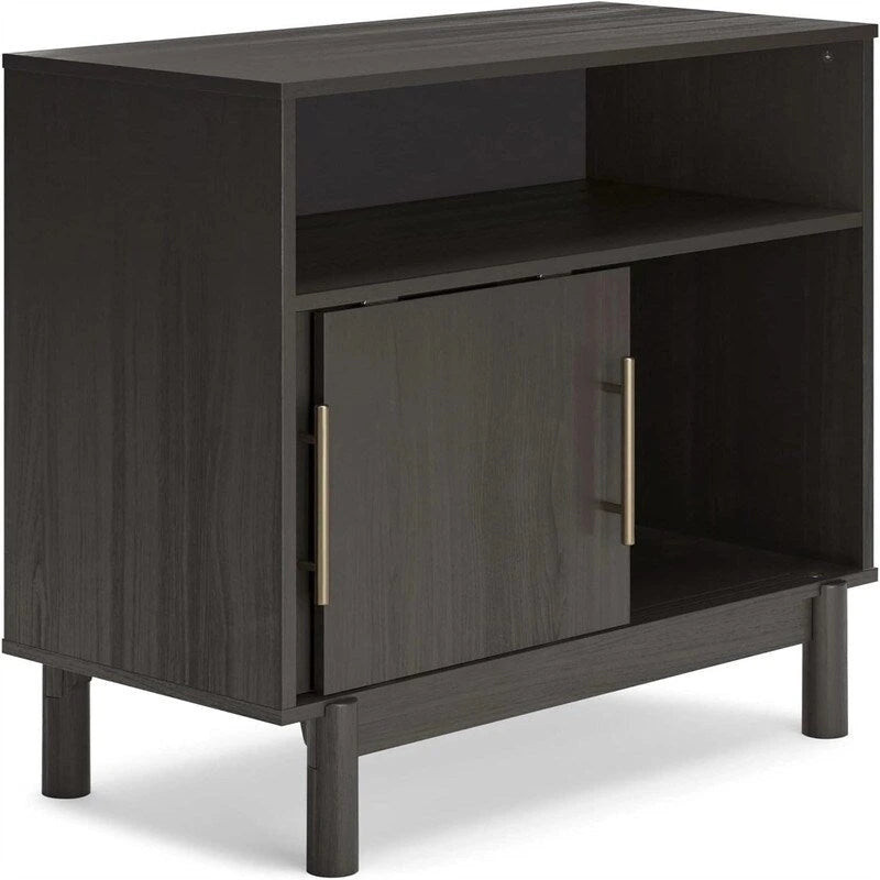 Armoire d'appoint moderne gris foncé à 2 portes coulissantes avec étagère ouverte