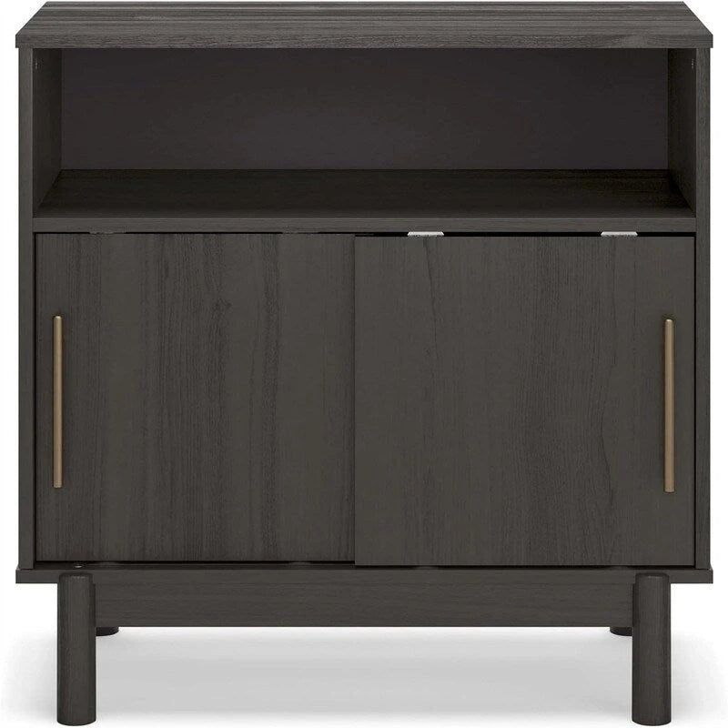 Armoire d'appoint moderne gris foncé à 2 portes coulissantes avec étagère ouverte