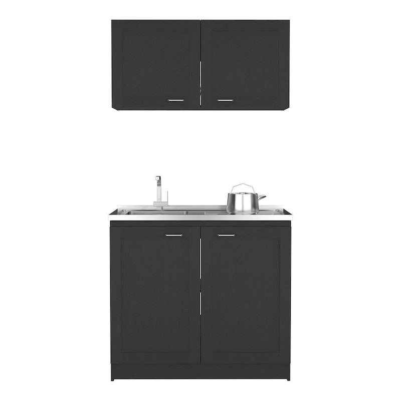 Meuble de cuisine noir haut et bas à double porte
