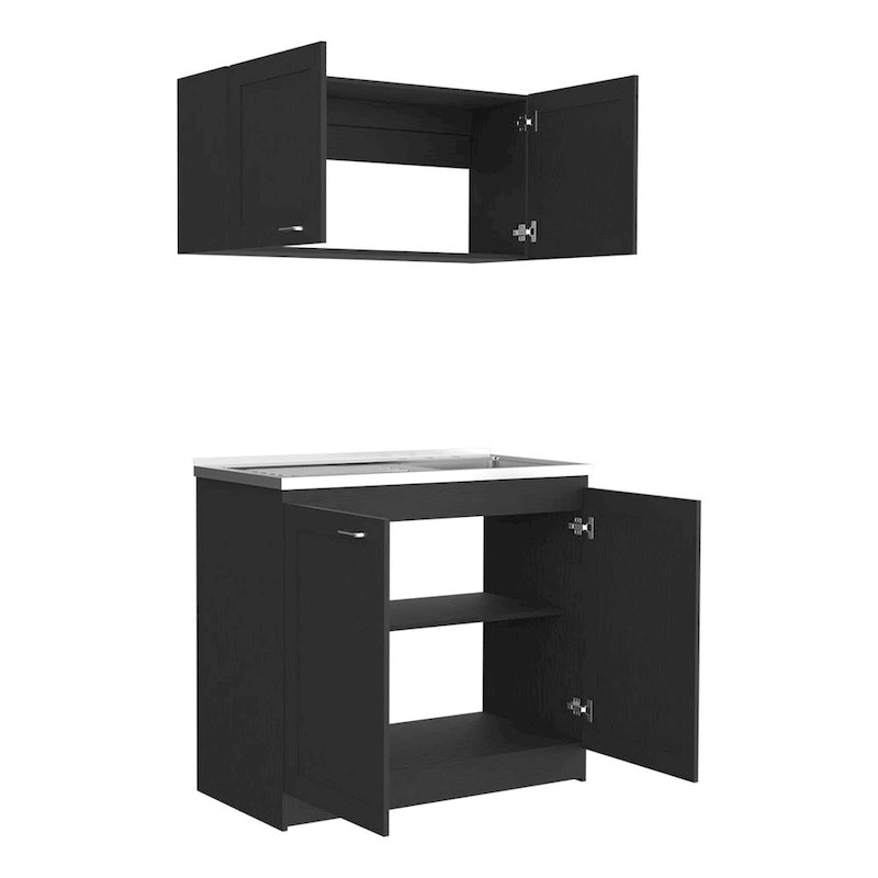 Meuble de cuisine noir haut et bas à double porte