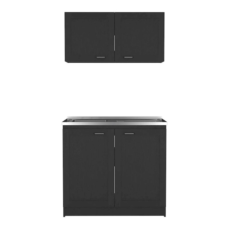 Meuble de cuisine noir haut et bas à double porte