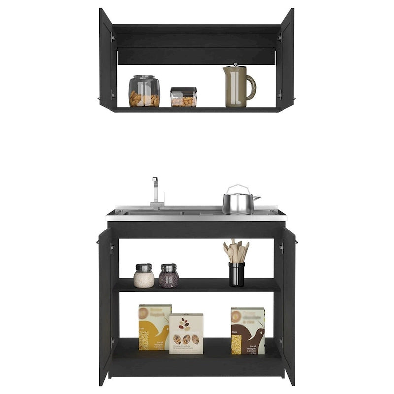 Meuble de cuisine noir haut et bas à double porte
