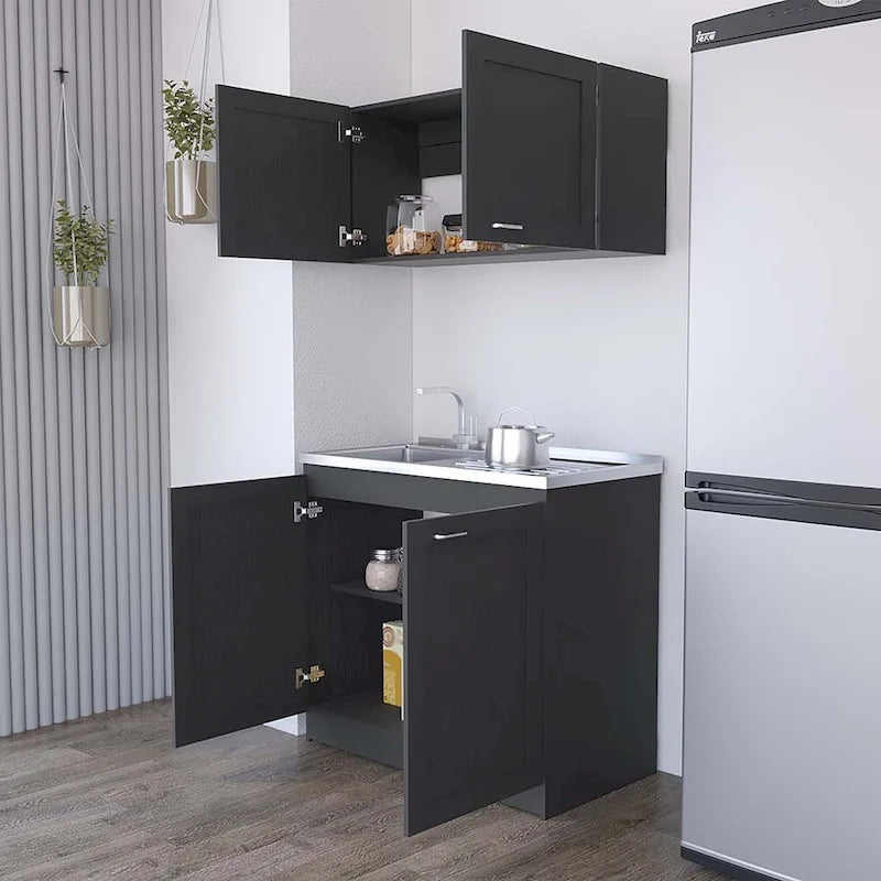 Meuble de cuisine noir haut et bas à double porte