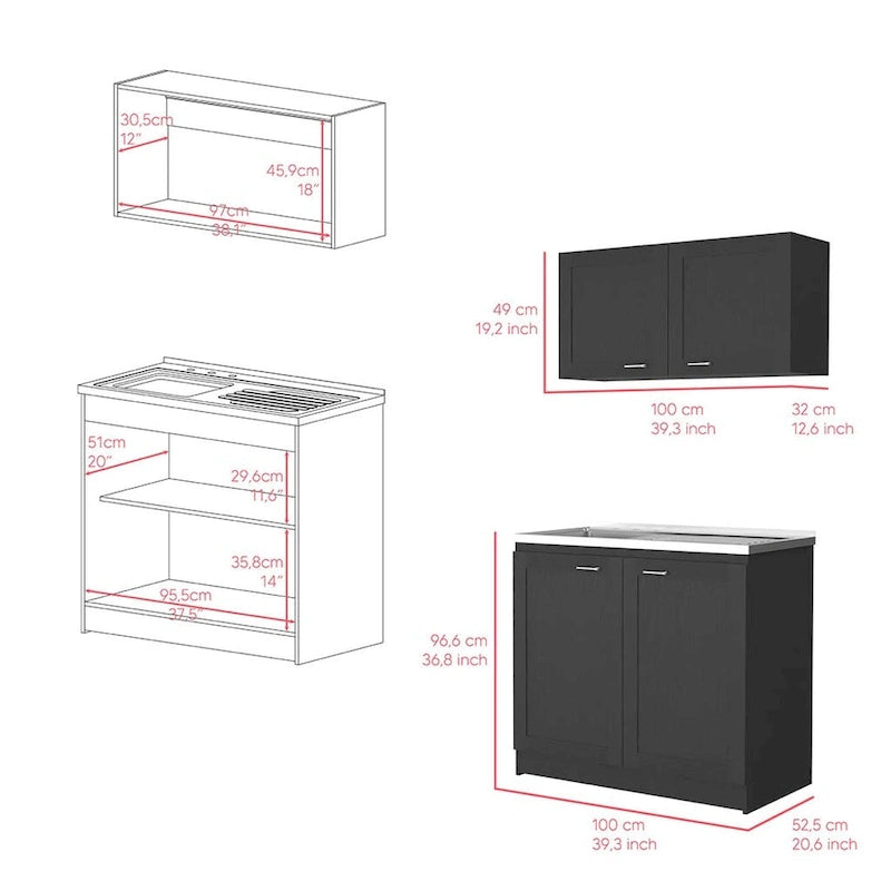 Meuble de cuisine noir haut et bas à double porte