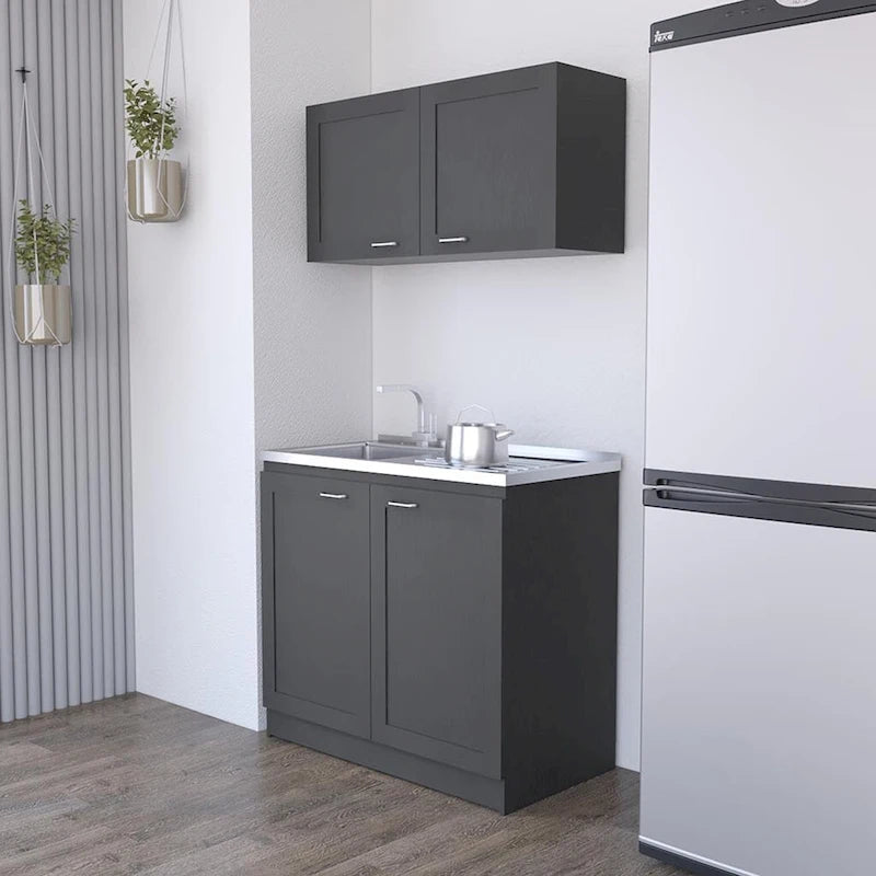 Meuble de cuisine noir haut et bas à double porte