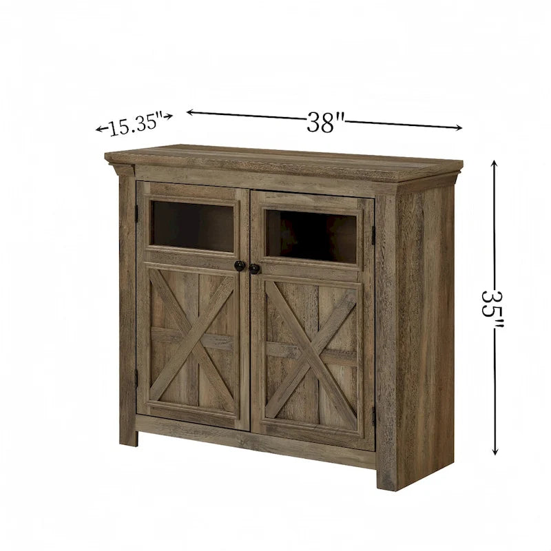 Buffet 2 portes en bois de ferme avec panneaux croisés et poignées rondes
