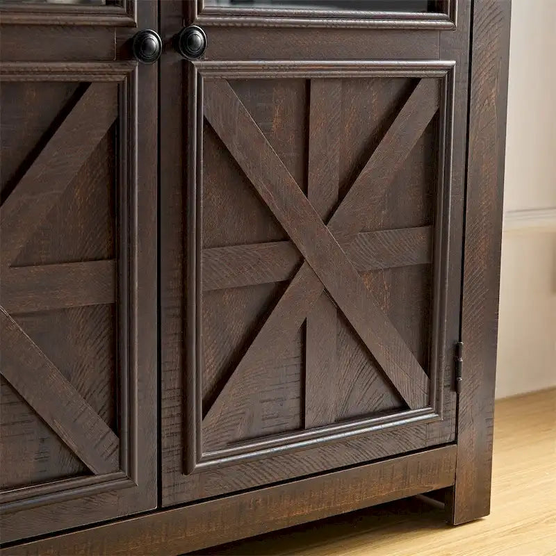 Buffet 2 portes en bois de ferme avec panneaux croisés et poignées rondes