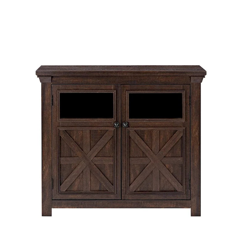 Buffet 2 portes en bois de ferme avec panneaux croisés et poignées rondes