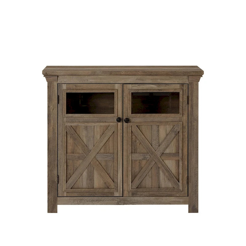 Buffet 2 portes en bois de ferme avec panneaux croisés et poignées rondes