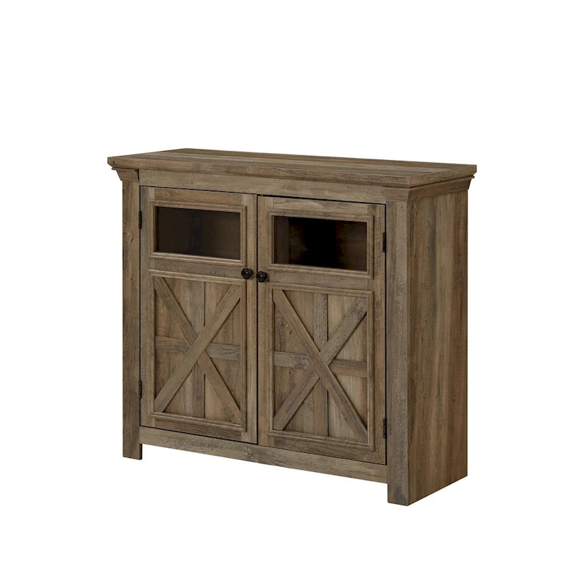 Buffet 2 portes en bois de ferme avec panneaux croisés et poignées rondes