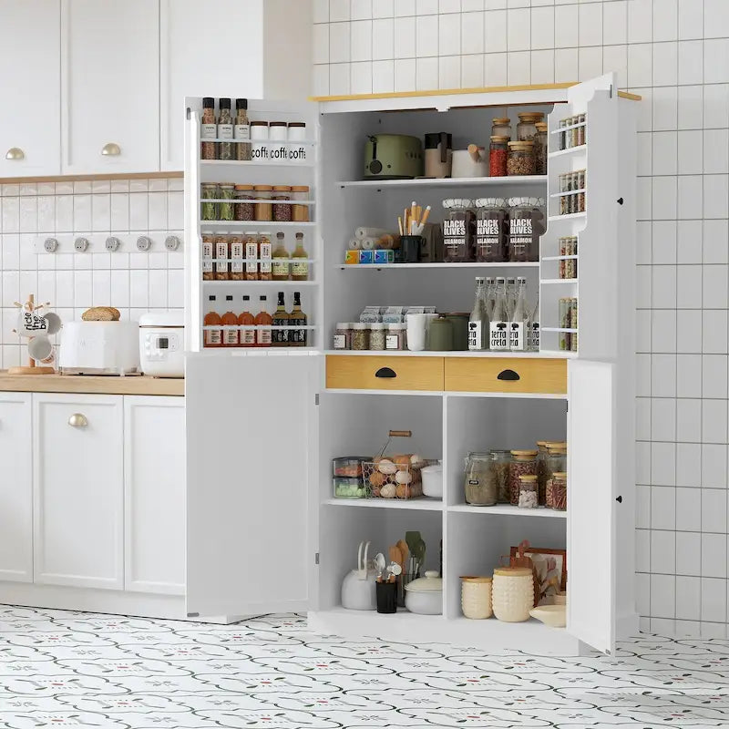 40,2x20x71,3 pouces Grand garde-manger de cuisine autoportant Grande armoire de rangement avec 2 tiroirs, 2 étagères de porte réglables à 8 niveaux