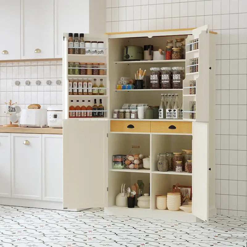 40,2x20x71,3 pouces Grand garde-manger de cuisine autoportant Grande armoire de rangement avec 2 tiroirs, 2 étagères de porte réglables à 8 niveaux