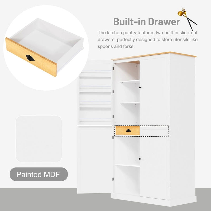 40,2x20x71,3 pouces Grand garde-manger de cuisine autoportant Grande armoire de rangement avec 2 tiroirs, 2 étagères de porte réglables à 8 niveaux