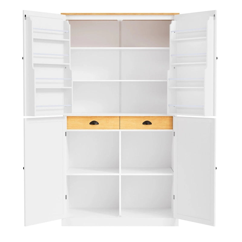 40,2x20x71,3 pouces Grand garde-manger de cuisine autoportant Grande armoire de rangement avec 2 tiroirs, 2 étagères de porte réglables à 8 niveaux
