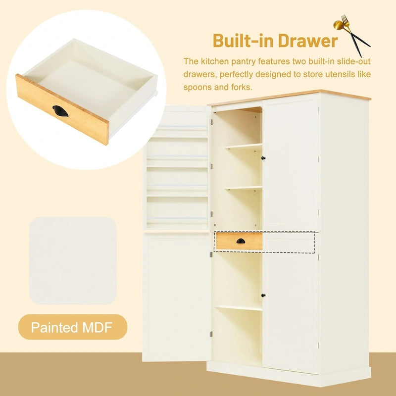 40,2x20x71,3 pouces Grand garde-manger de cuisine autoportant Grande armoire de rangement avec 2 tiroirs, 2 étagères de porte réglables à 8 niveaux